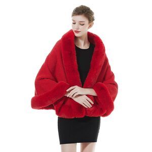 2867 Faux Fur Shawl Wrap Bridesmaids Stole Lambs Wool Bridal Cape Shrug
